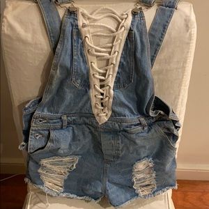 Sexy jean-short overalls